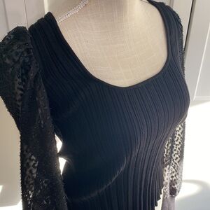 NWOT Anthropologie ribbed scoop neck sheer sleeve black sweater medium